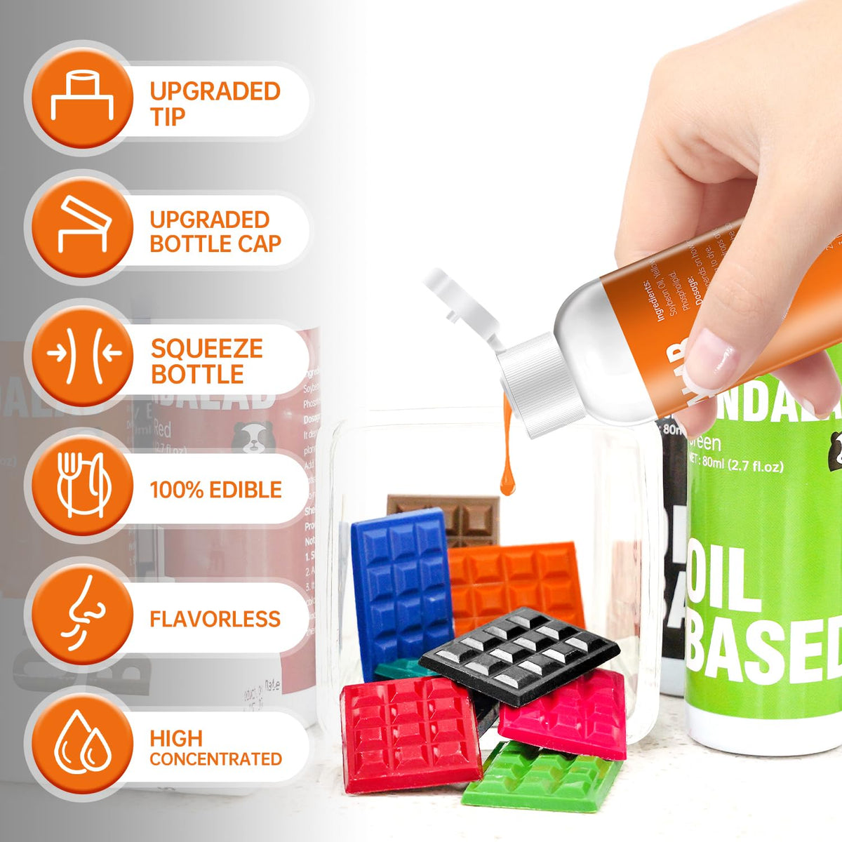 Pandalab orange oil-based color fondant decor for eye-catching cakes.