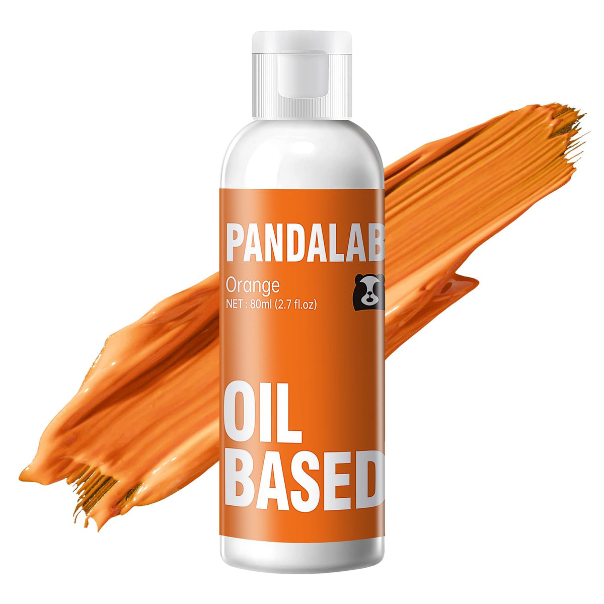 Pandalab orange oil-based color swatches on chocolate for rich hues.