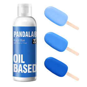 Pandalab royal blue oil-based coloring bottle shows vivid color for chocolate and frostings.