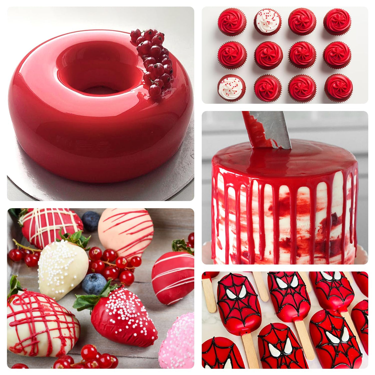 Pandalab Super Red oil-based dye brightens frosting on a cake