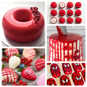 Pandalab Super Red oil-based dye brightens frosting on a cake