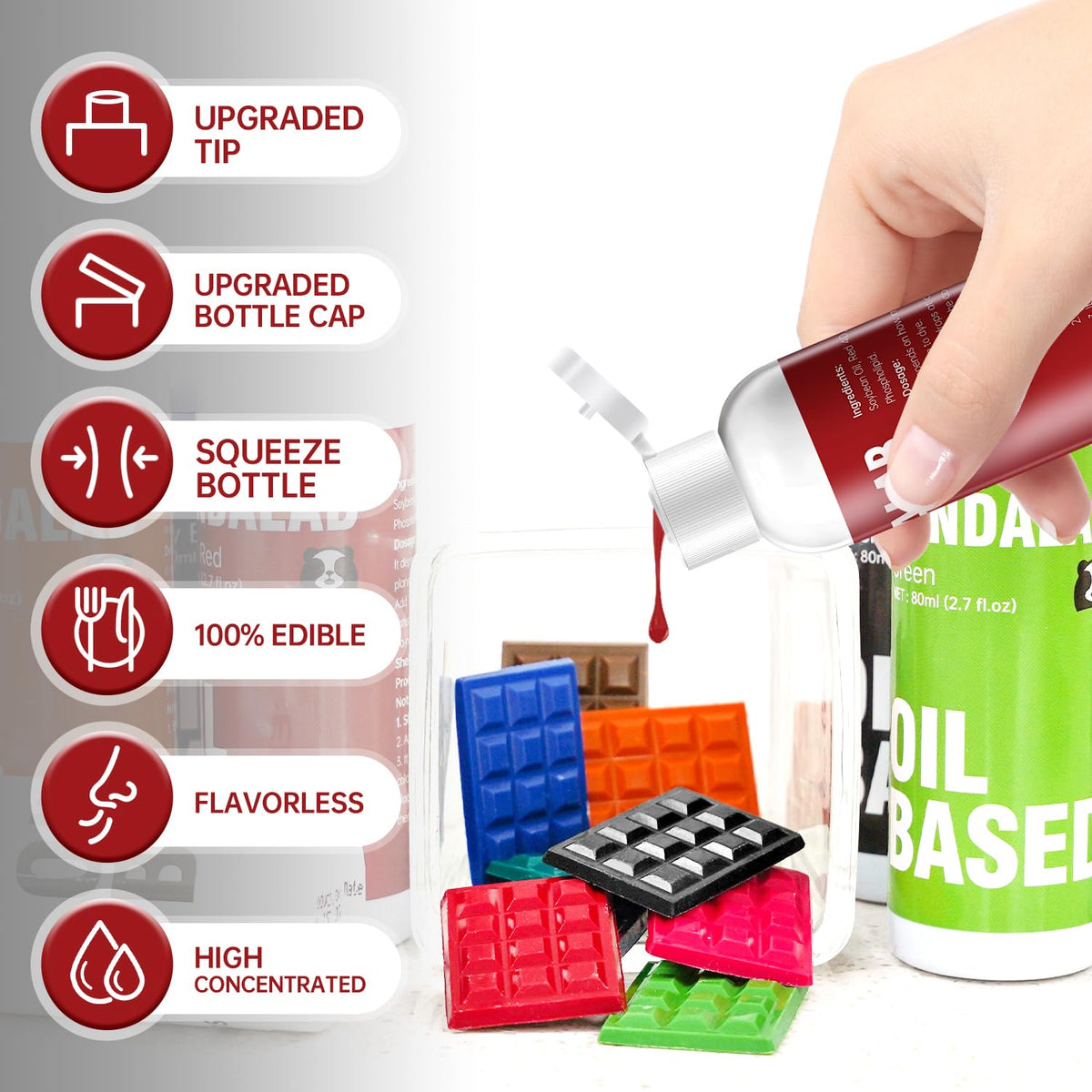 Pandalab Super Red oil-based dye on strawberries creates a glossy glaze