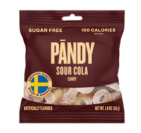 Pändy Sour Cola gummy travel bag back shows nutrition and eco packaging.