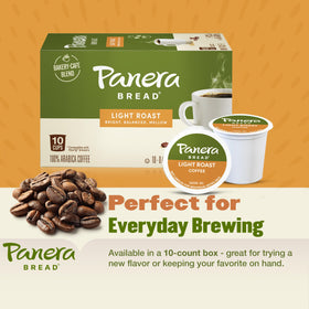 Panera Bread light roast pod on morning table with mug ready