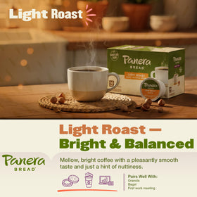 Panera Bread light roast coffee pod pack shot highlights compact packaging