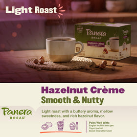 Panera Hazelnut Crème pod highlights 100% Arabica beans for smooth flavor.