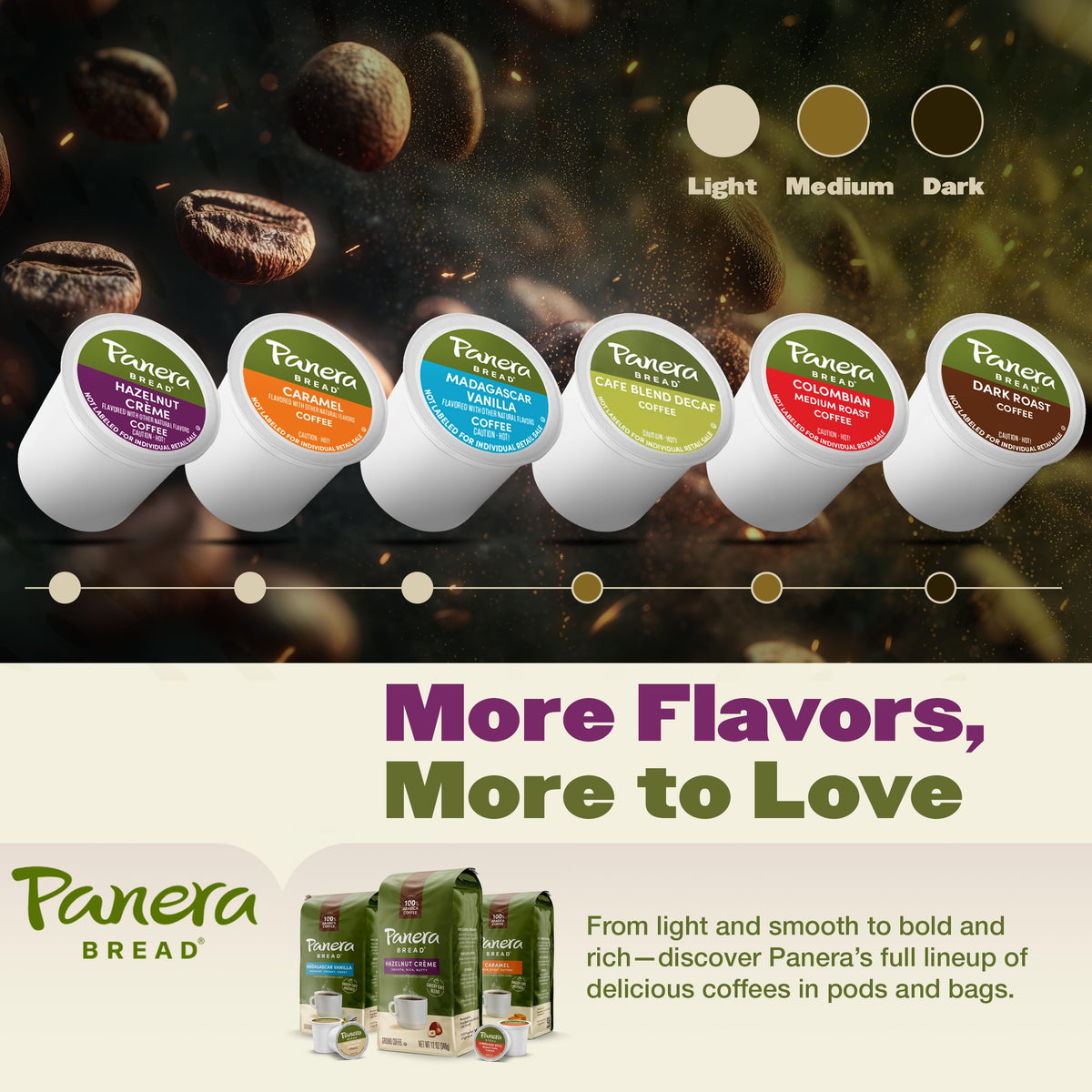 Panera Hazelnut Crème coffee on pantry shelf for convenient supply.