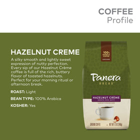 Panera Hazelnut Creme light roast beans ready to grind for brewing.
