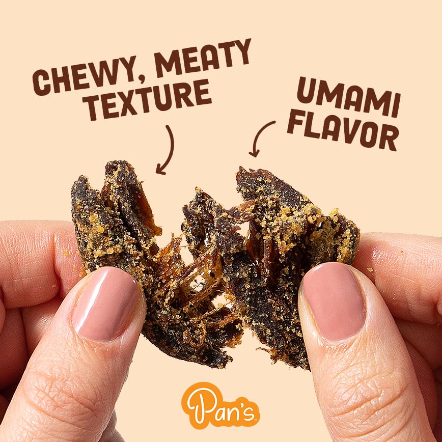Pan's Mushroom Jerky gluten-free badge signals a gluten-free snack option