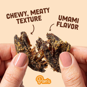 Pan's Mushroom Jerky gluten-free badge signals a gluten-free snack option