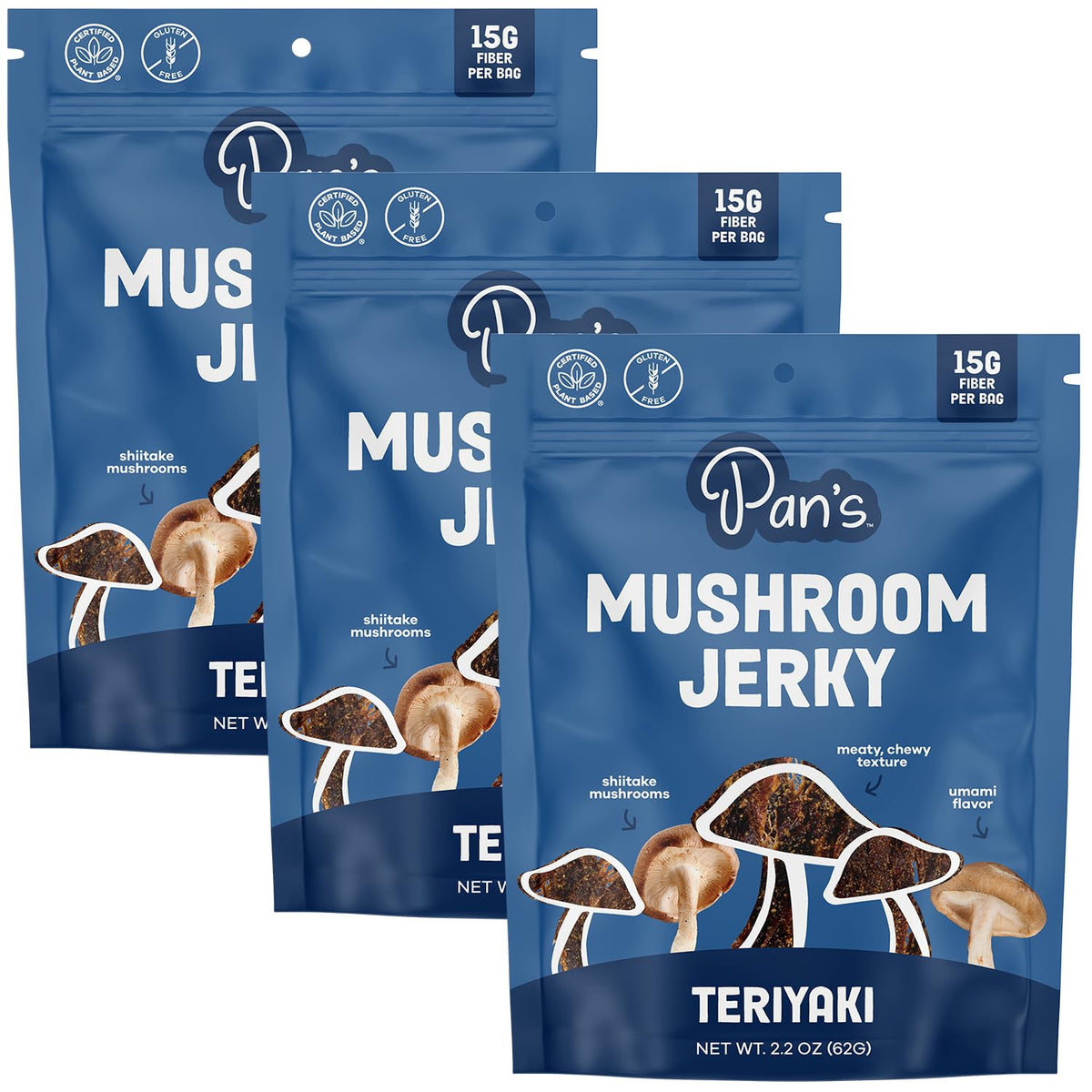Pan's Mushroom Jerky Teriyaki pack for on-the-go snacking and plant-based protein satisfaction