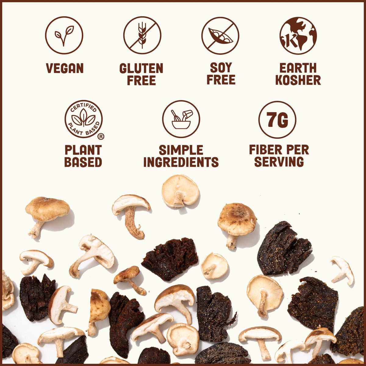 Pan's Mushroom Jerky texture close-up highlights chewy, satisfying bites