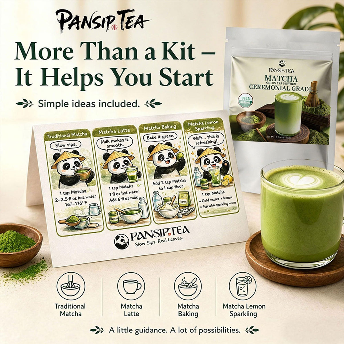 PANSIPTEATEA baking-ready matcha powder for vibrant brownies and desserts.