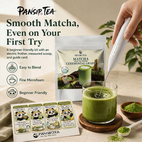 PANSIPTEATEA electric matcha frother for smooth, clump-free latte and beverage prep.