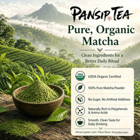 PANSIPTEATEA USDA organic certification badge highlighting clean, ingredient-transparent matcha.