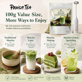 PANSIPTEATEA unsweetened pure matcha powder for versatile healthy drinks.