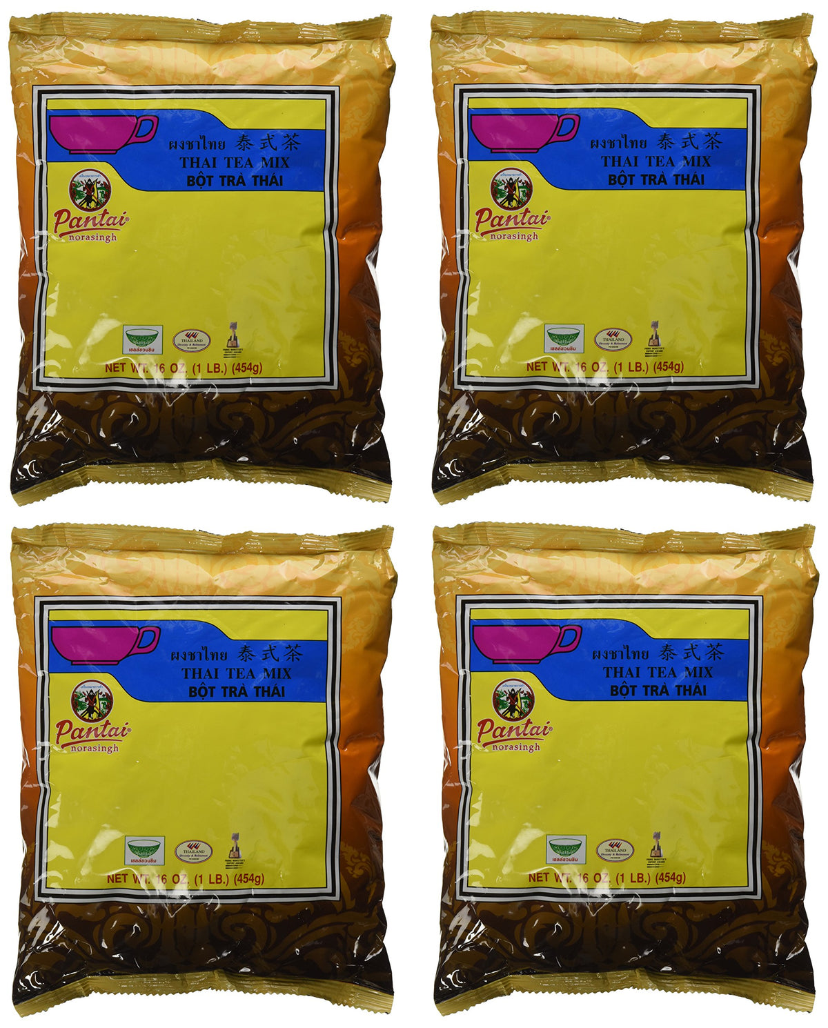 Pantai Norasingh Thai Tea Mix pack of four bags for authentic orange Thai iced tea.