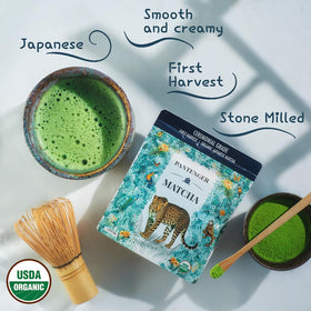 Pantenger first-flush spring-harvest matcha captures vibrant color and fresh grass notes.