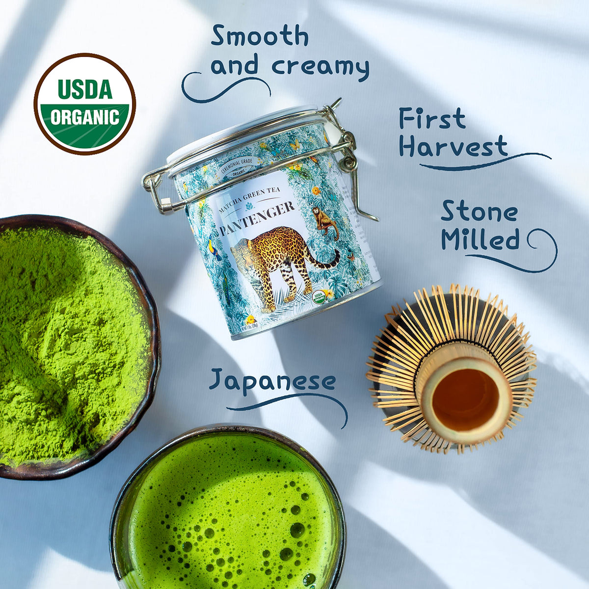 Pantenger matcha first flush leaves hand-picked for premium flavor.