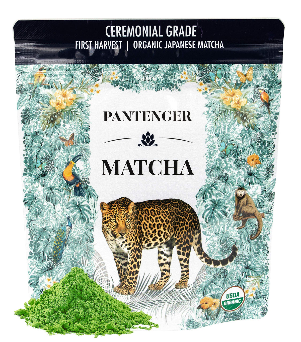 Pantenger ceremonial matcha emerald green powder delivers silky texture for daily rituals.