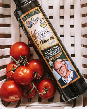 Papa Dave's bottle with organic seal on display.