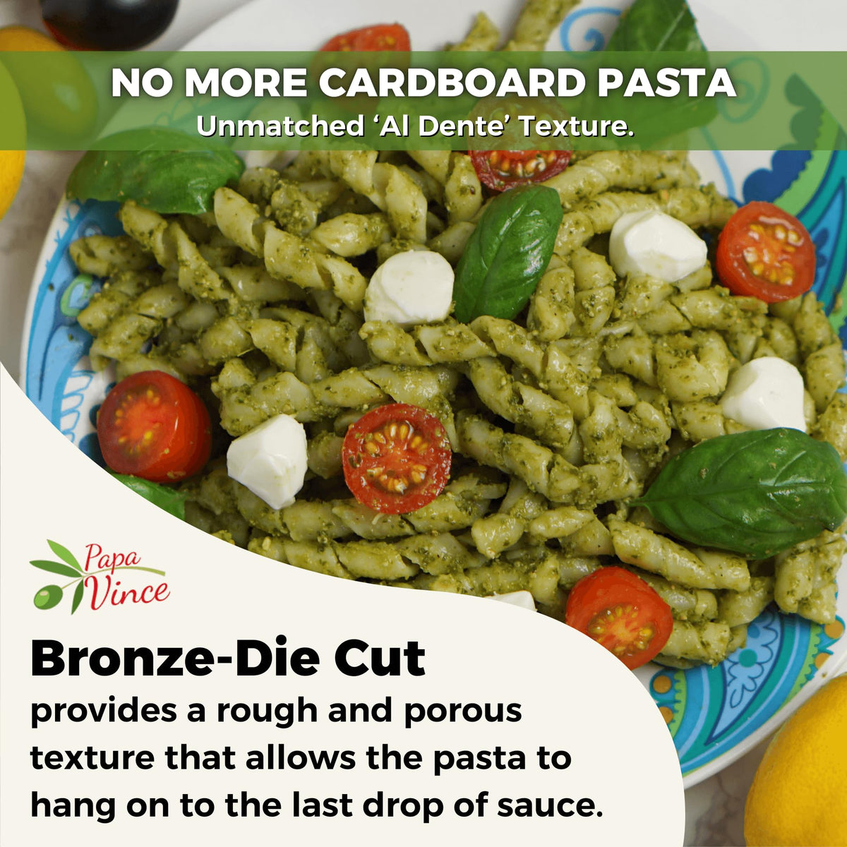 Papa Vince Italian-made organic pasta ideal for quick weeknight meals with simple sauce.