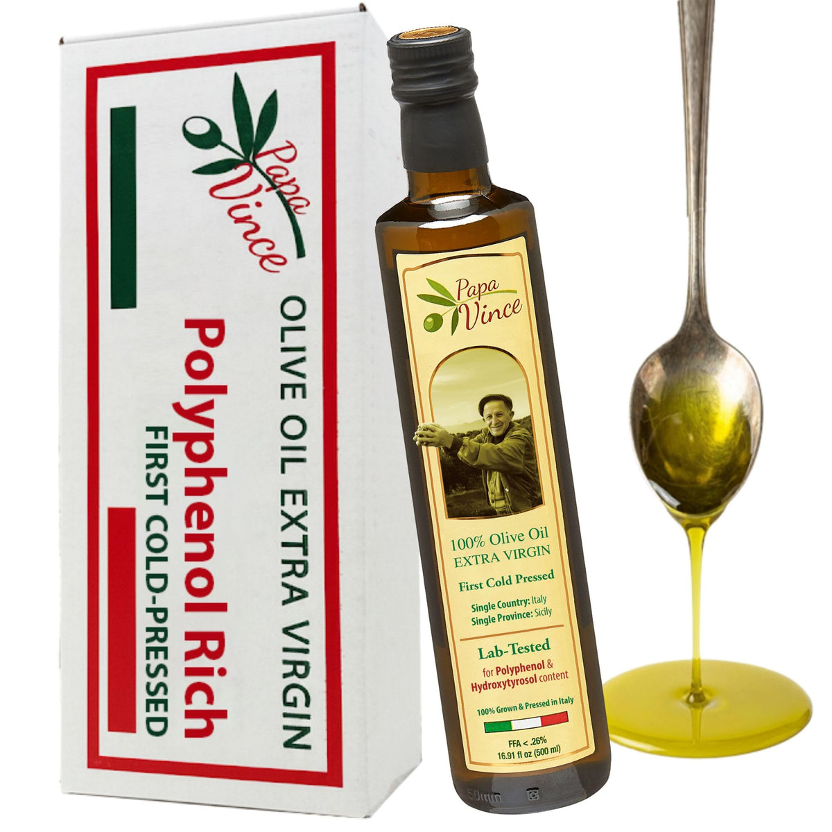 Papa Vince Olive Oil bottle ready for everyday cooking with fresh Sicilian flavor.