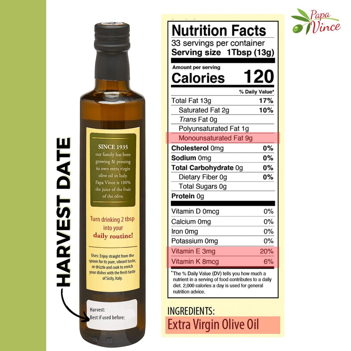 Pouring Papa Vince EVOO adds a subtle peppery finish to salads.