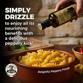 Unfiltered and unblended Papa Vince olive oil adds bright texture.