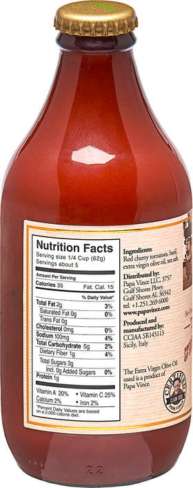 Garlic-free Papa Vince label close-up highlighting pure tomato base