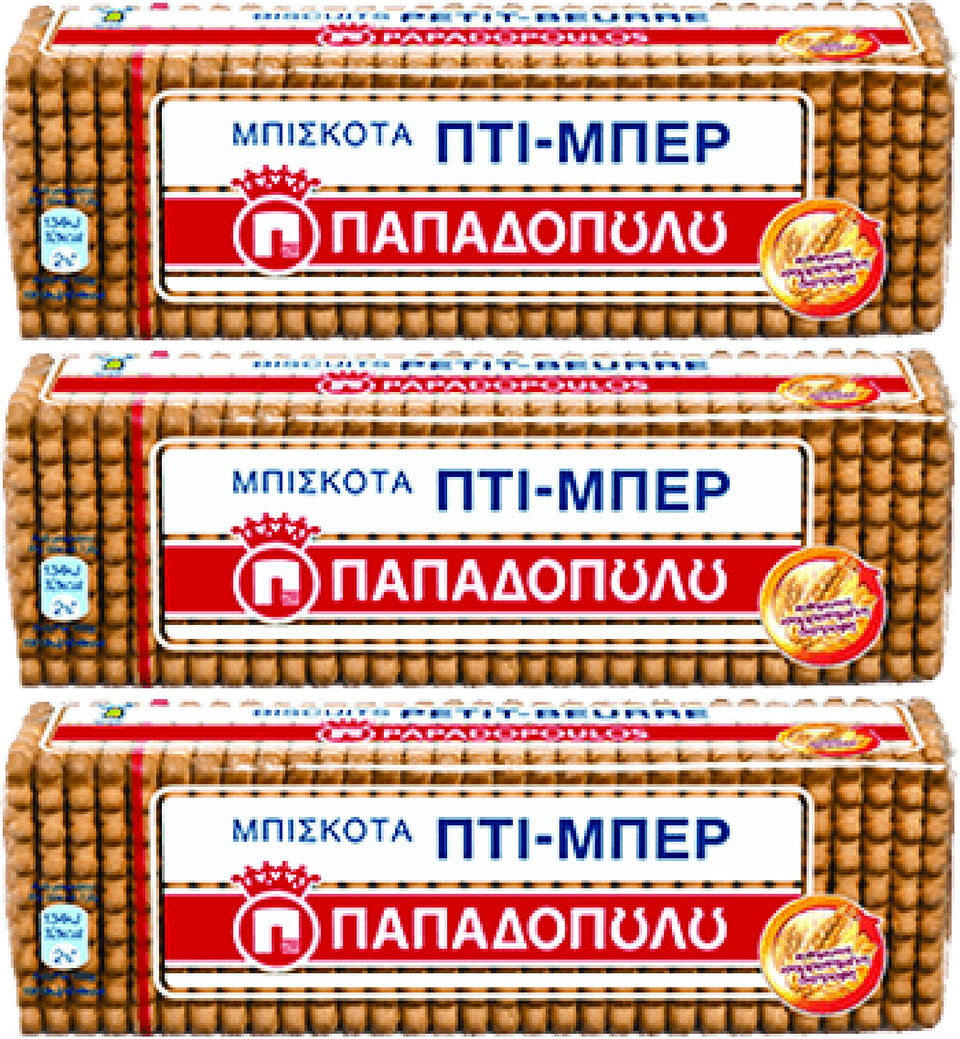 Papadopoulos Greek Petit Beurre biscuits on a plate, ideal with coffee or tea.