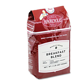 Papanicholas Coffee Breakfast Blend whole bean in 28 oz bag for a bold, balanced cup.