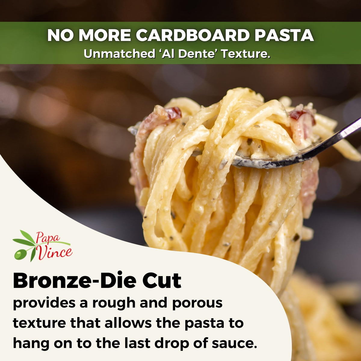 Papa Vince Spaghetti Italy-made kitchen image emphasizes farm-to-table authenticity.