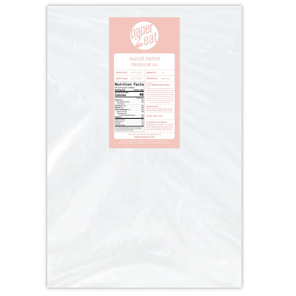 Paper2eat edible wafer sheets in 8.5x11 inch size for precise edible designs.