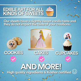 paper2eat frosting sheets used as pie toppers with vibrant designs
