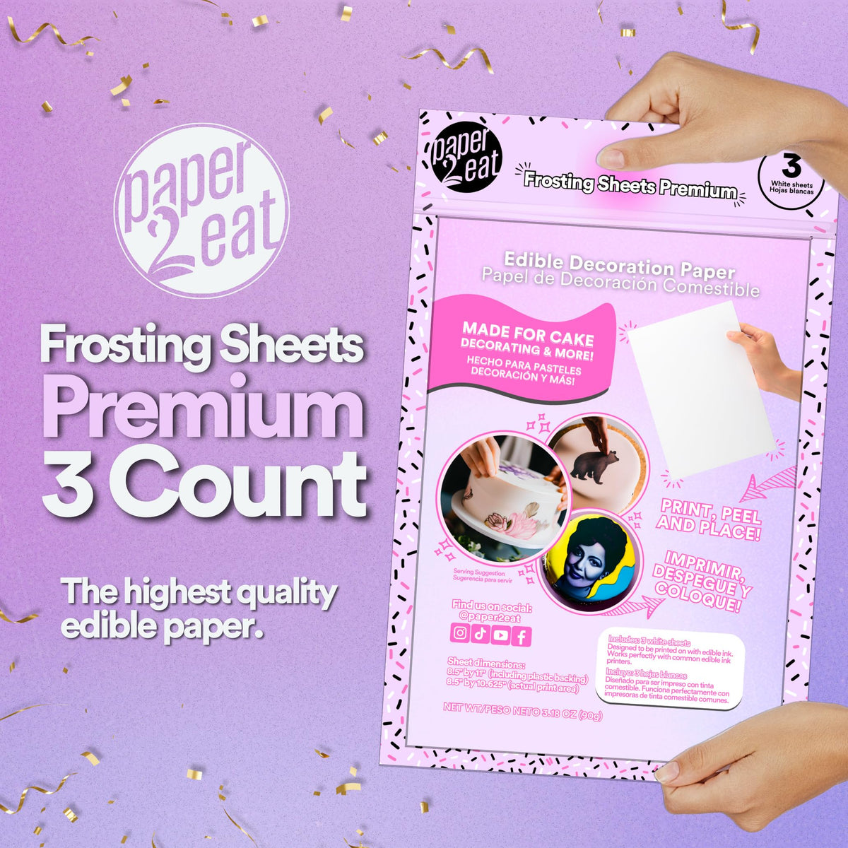 paper2eat Frosting Sheets with printed designs illustrating vibrant edible images