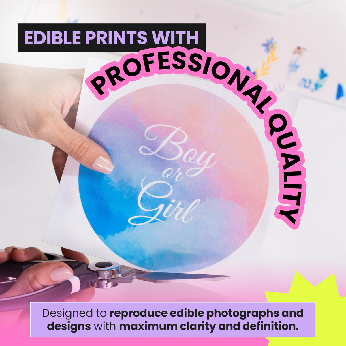 Paper2eat frosting sheets on plate show vivid edible image results