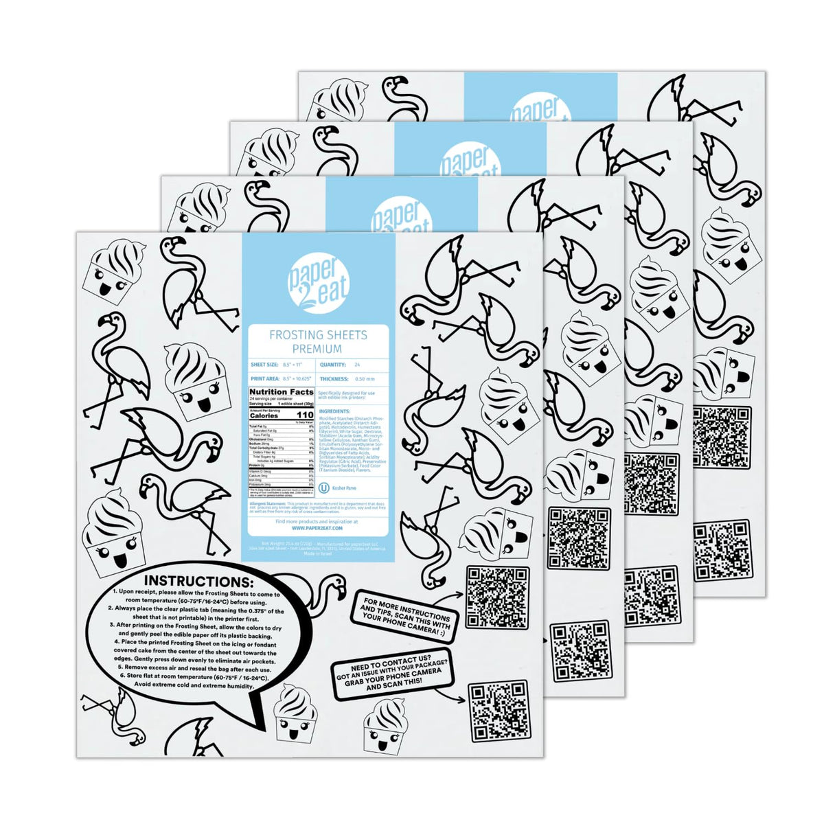 paper2eat frosting sheets in white icing paper, ideal for crisp edible designs on cakes.