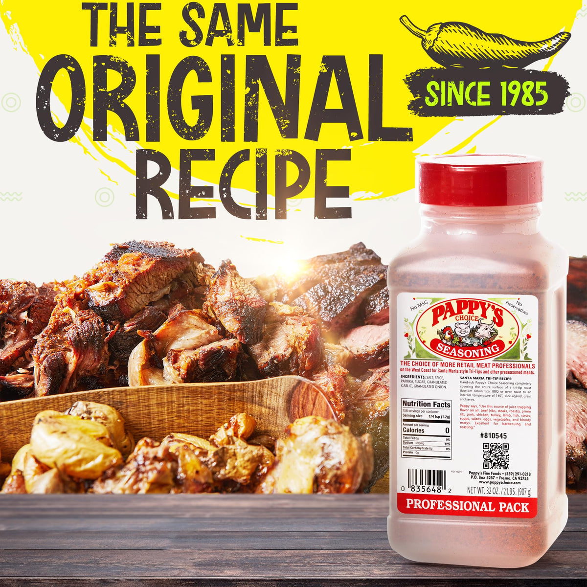 Pappy's Choice Original on ribs in skillet, promising savory crust.
