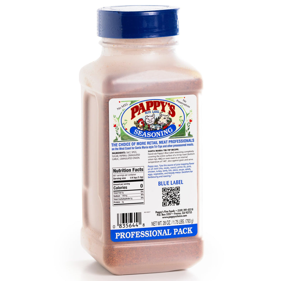 Pappy's Choice Seasonings bottle front for everyday flavor with a less-salt option.