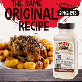 Pappy's Garlic & Herb Seasoning sprinkled on steak for flavor
