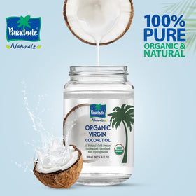 Parachute Naturalz coconut oil jar close-up with organic label.