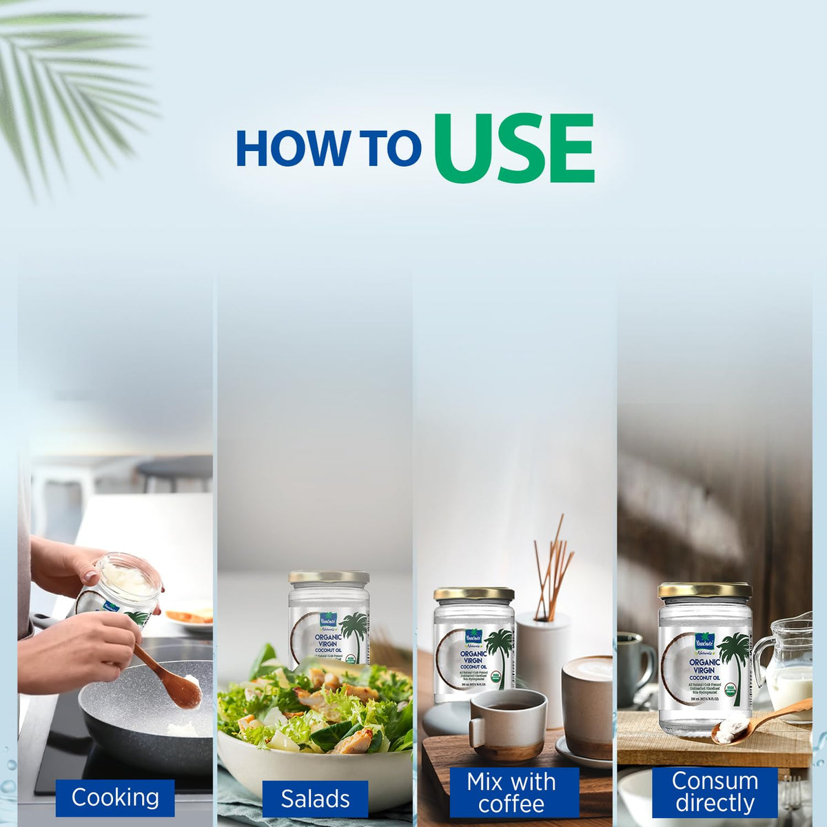 Parachute Naturalz Virgin Coconut Oil bottle pour demonstrates versatile cooking use