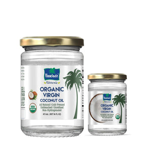 Parachute Naturalz Virgin Coconut Oil bottle showcases cold-pressed oil for cooking and hair care.