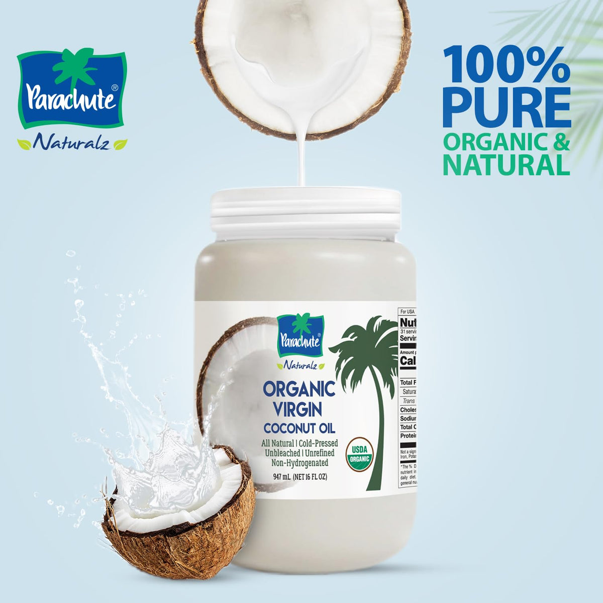 Parachute Naturalz Virgin Coconut Oil jar closeup showing purity and aroma