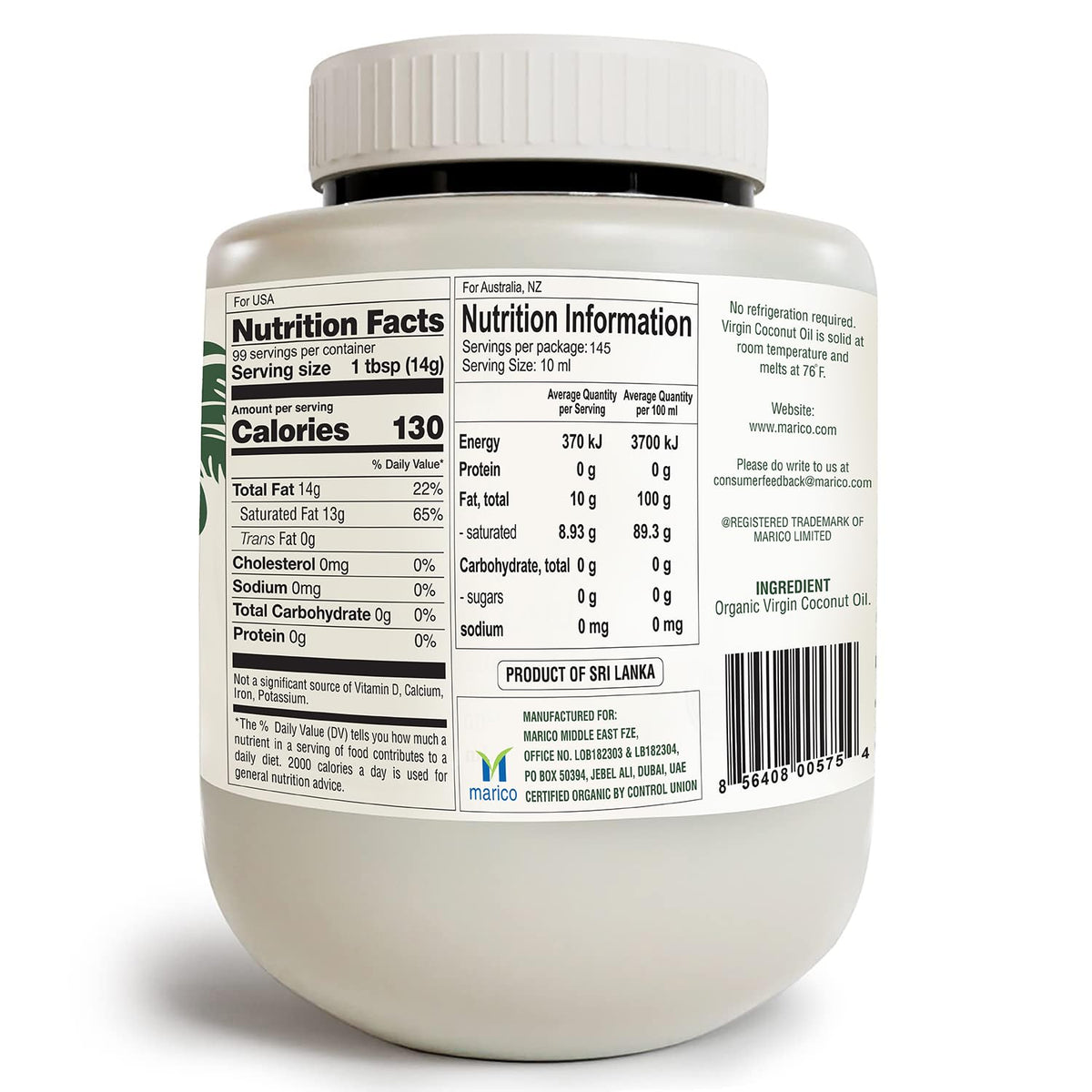 Parachute Naturalz Virgin Coconut Oil in plastic jar closeup