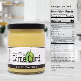 Paradigm Foodworks lime curd ingredients and fresh lime zest highlight.