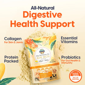 Paradise Naturals probiotic bone broth powder jar highlights gut-friendly nutrition.