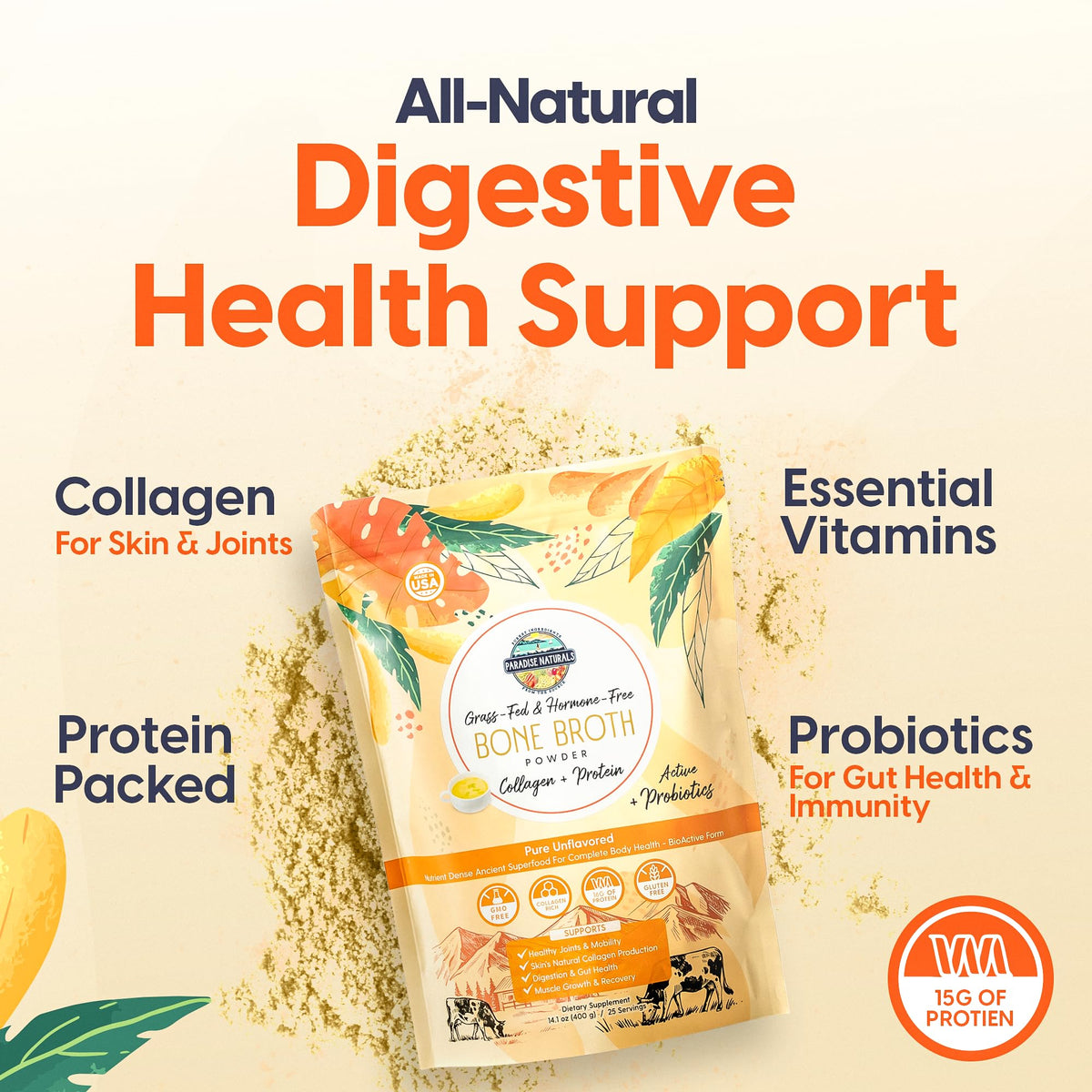 Paradise Naturals unsalted broth powder stirred into coffee for everyday versatility