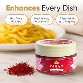 Param Kesar crocin-rich aroma—intense fragrance that enhances rice and desserts.